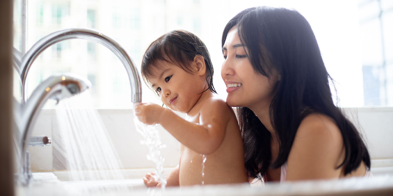 mom and baby taking bath together - aapi moms